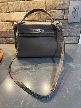 Teddy Blake by Buti Taupe Leather Top-Handle Shoulder Bag